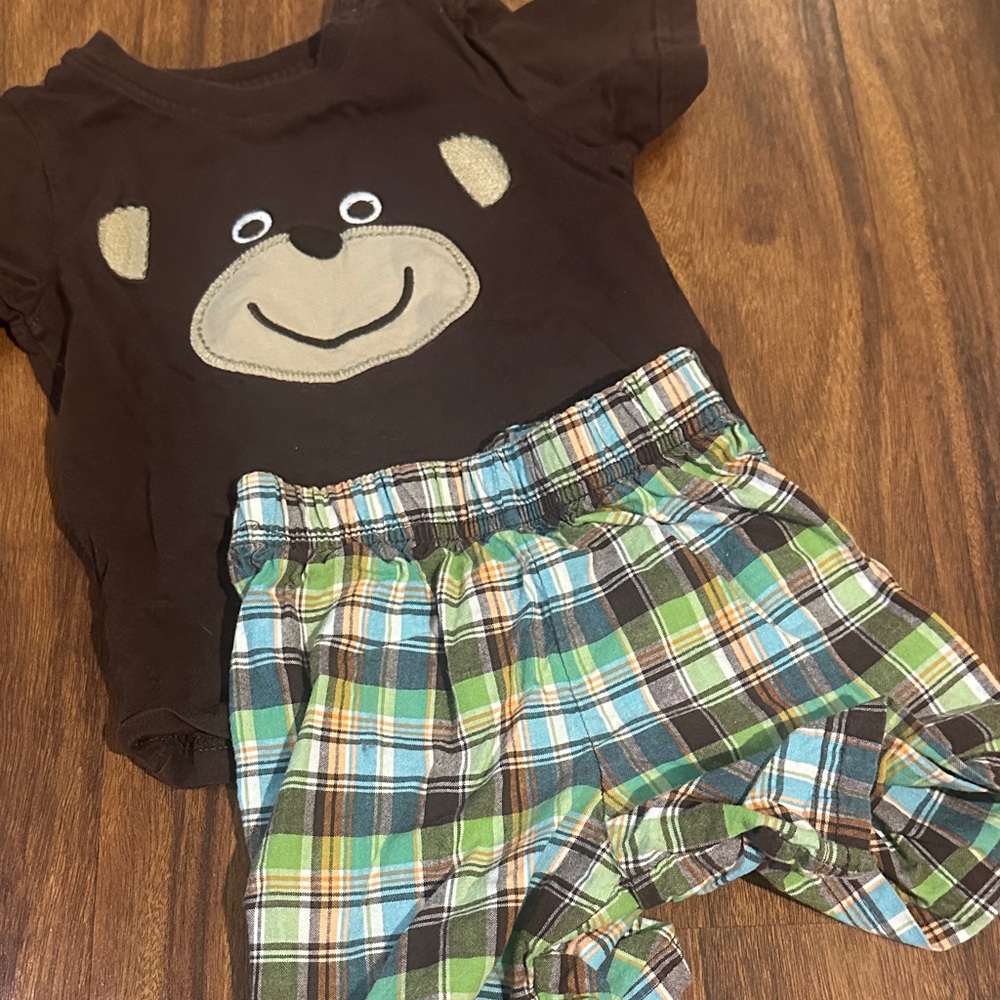 Carter's Brown Bear Shirt and Plaid Shorts Set